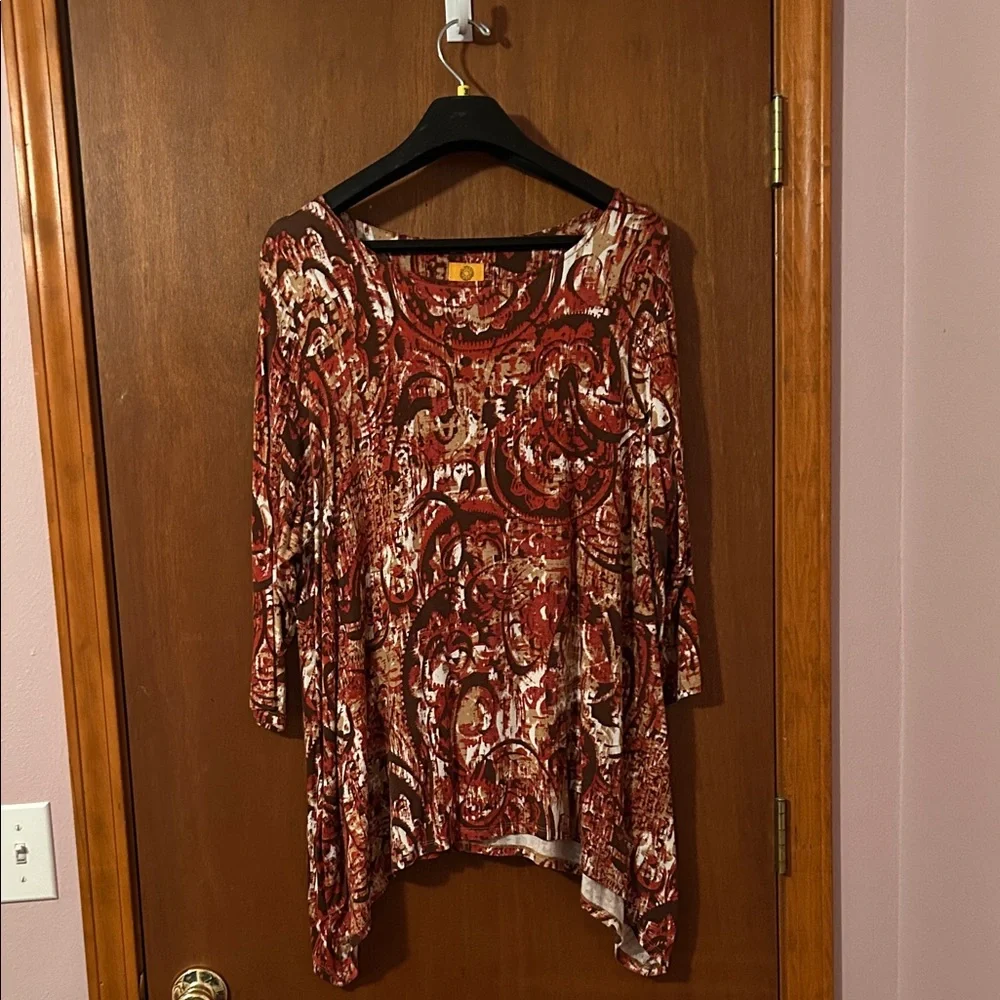 Ruby Rd. Red and Brown Patterned Tunic - Picture 1 of 3